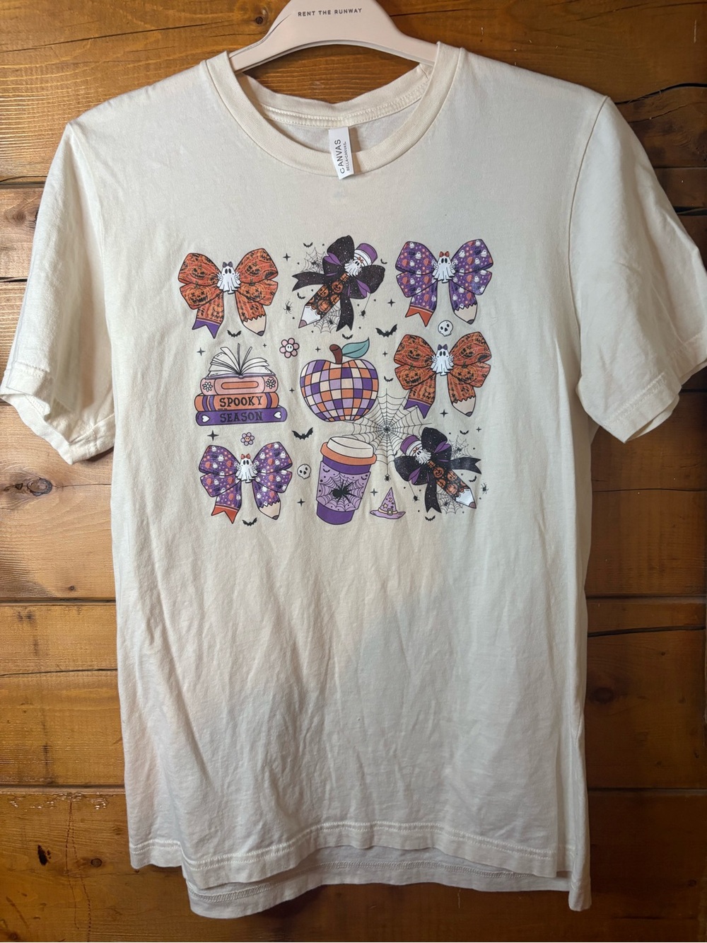 Bella Canvas Beige Tee Halloween teacher Graphics Bows spooky vibes size large